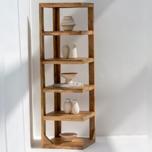 Vandana Merino Hexa Corner Display Shelf Modern Solid Wood Space-Saving Storage Furniture