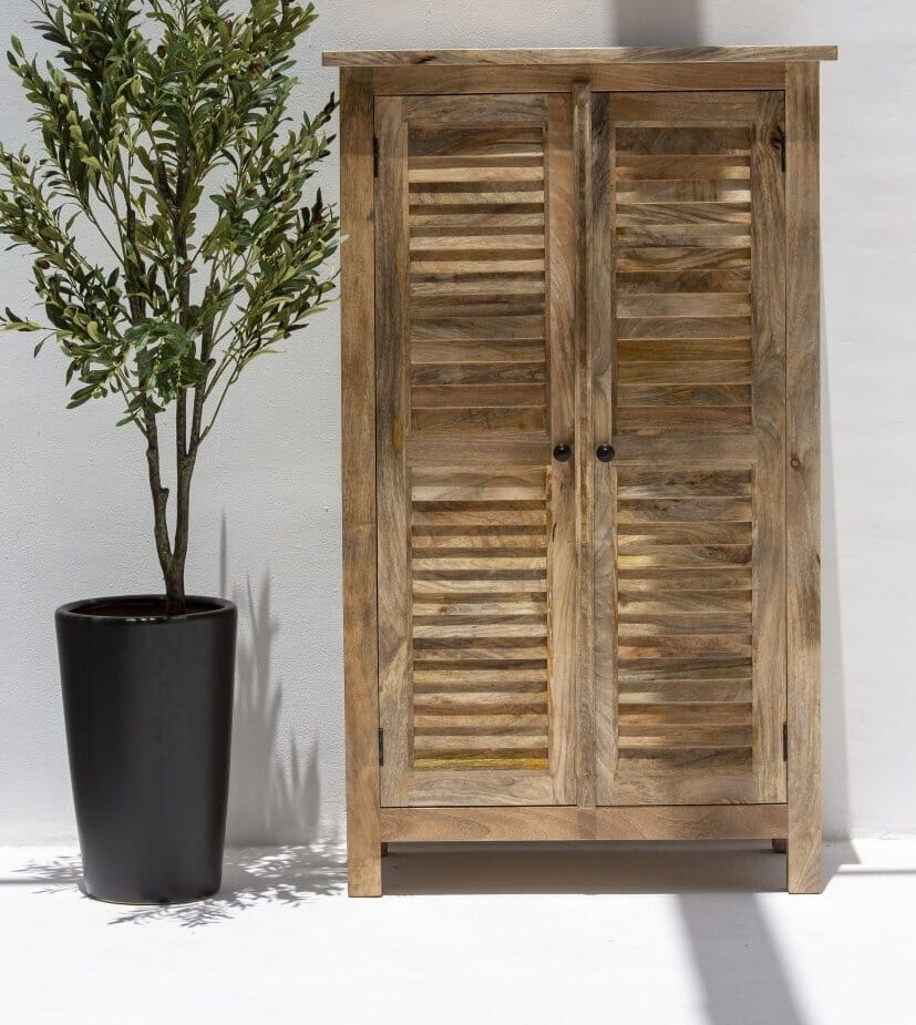 Vandana Merino Nova Rustic Mango Wood Slatted Cabinet Modern Solid Wood Storage Furniture Vandana Merino Nova Rustic Mango Wood Slatted Cabinet Modern Solid Wood Storage Furniture