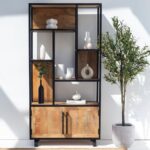 Vandana Merino Vento Industrial Display Mango Wood Cabinet with Shelves Modern Storage Design