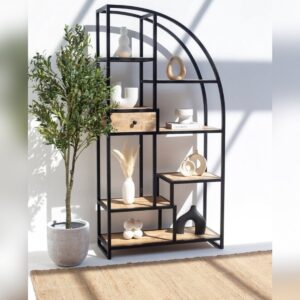 Vandana Vesta Astra Industrial Half Arch Display Shelves Modern Metal & Wood Storage Unit