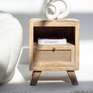 Vandana Orion Arista Rattan Drawer Side Table Modern Natural Woven Accent Furniture