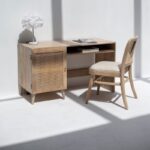 Vandana Vesta Novara Rattan Door Wooden Desk Modern Natural Solid Wood Workstation Design