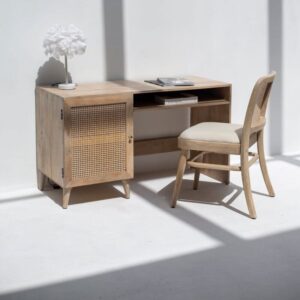 Vandana Vesta Novara Rattan Door Wooden Desk Modern Natural Solid Wood Workstation Design