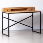 Vandana Vesta Aureo Wooden Desk with Black Legs Modern Solid Wood Minimalist Office Furniture