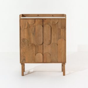 Vandana Vesta Pebble Wooden Bar Cabinet Modern Solid Wood Home Bar Storage Furniture Design
