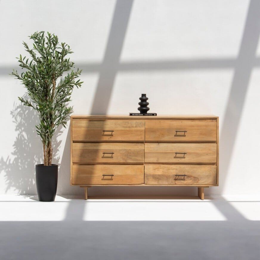 Vandana Vesta Nimbus 6-Drawer Wooden Dresser Modern Solid Wood Bedroom Storage Furniture Vandana Vesta Nimbus 6-Drawer Wooden Dresser Modern Solid Wood Bedroom Storage Furniture