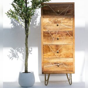 Vandana Vesta Mira Elegance Wood Drawer Chest Modern Solid Wood Bedroom Storage Furniture