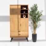 Vandana Vesta Terra Wooden Cabinet with Mini Display Shelves Modern Solid Wood Storage Design