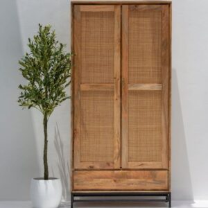 Vandana Aureo Sierra Rattan Doors Closet with One Drawer Modern Natural Woven Storage Design
