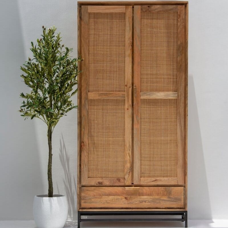 Vandana Aureo Sierra Rattan Doors Closet with One Drawer Modern Natural Woven Storage Design Vandana Aureo Sierra Rattan Doors Closet with One Drawer Modern Natural Woven Storage Design