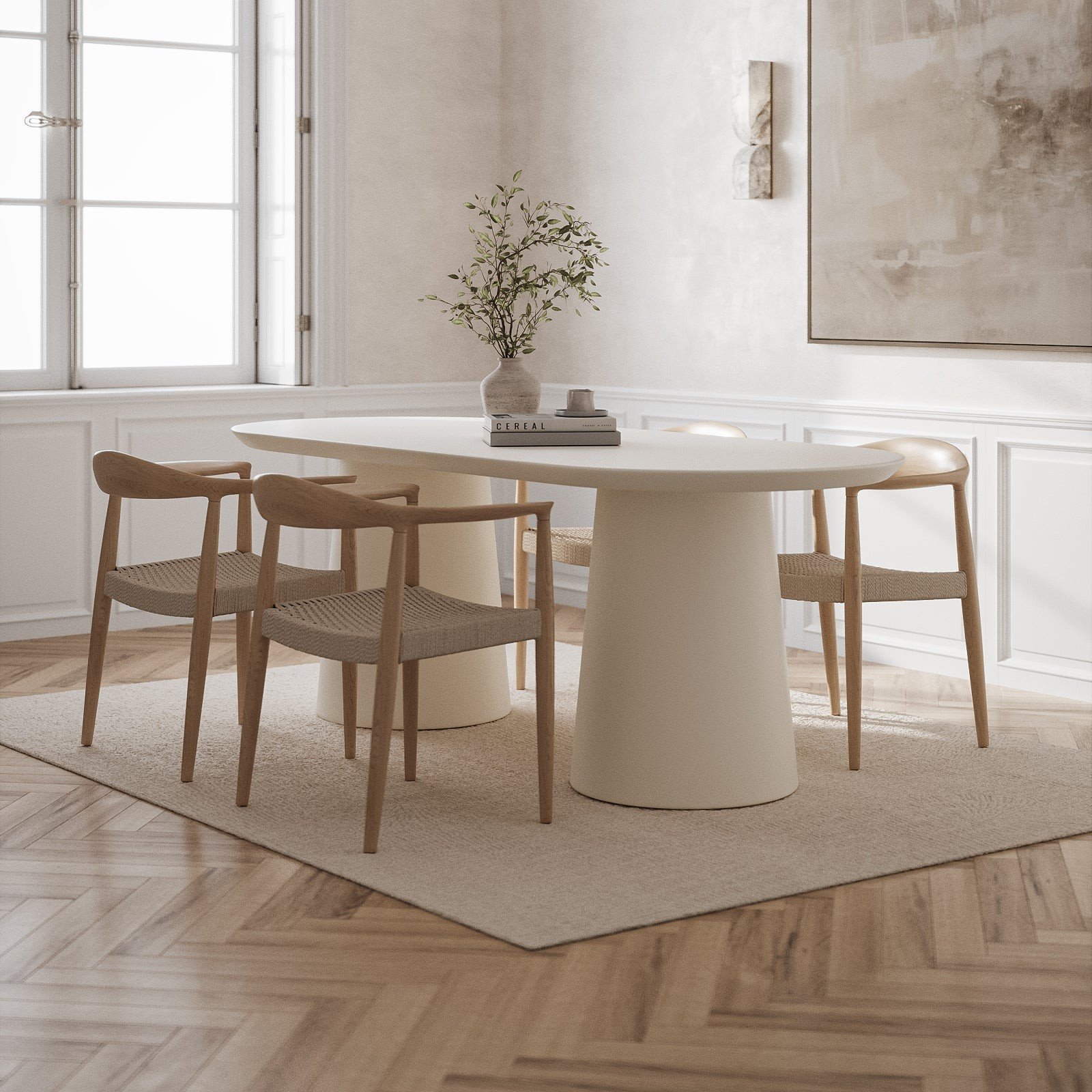 Vandana Aureo Novara Off White Micro-Concrete Dining Table with Modern Minimalist Design Vandana Aureo Novara Off White Micro-Concrete Dining Table with Modern Minimalist Design