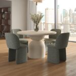 Vandana Aureo Altis Light Beige Micro-Concrete Dining Table with Modern Sculpted Base