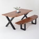 Vandana Aureo Lyra Acacia Wood Dining Set with Solid Handmade Contemporary Design