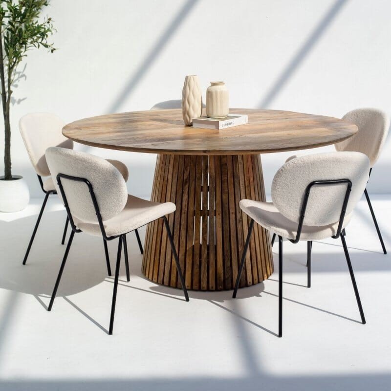 Vandana Zentrix Astra Aureo Neo Round Wood Dining Table with Solid Handmade Contemporary Design Vandana Zentrix Astra Aureo Neo Round Wood Dining Table with Solid Handmade Contemporary Design