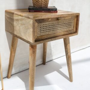 Vandana Orion Optima Rattan Drawer Side Table Modern Natural Woven Accent Furniture Design