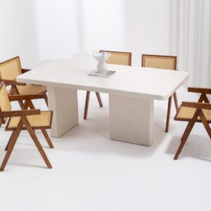 Vandana Zentrix Astra Off White Speckled Micro-Concrete Dining Table with Modern Minimalist Design