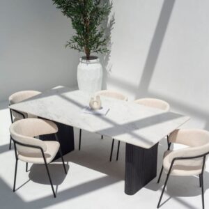 Vandana Zentrix Orion Marble Dining Table with Wooden Base and Modern Contemporary Design