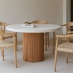 Vandana Zentrix Falcon Off White Micro-Concrete Top Dining Table with Modern Minimalist Design