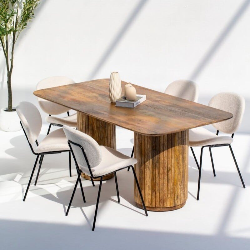 Vandana Zentrix Stellar Round Legs Long Wood Dining Table with Solid Handmade Contemporary Design Vandana Zentrix Stellar Round Legs Long Wood Dining Table with Solid Handmade Contemporary Design