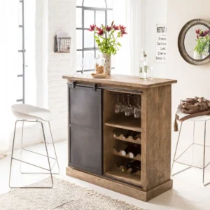 Vandana Maxima Sierra bar cabinet in brushed mango wood and metal