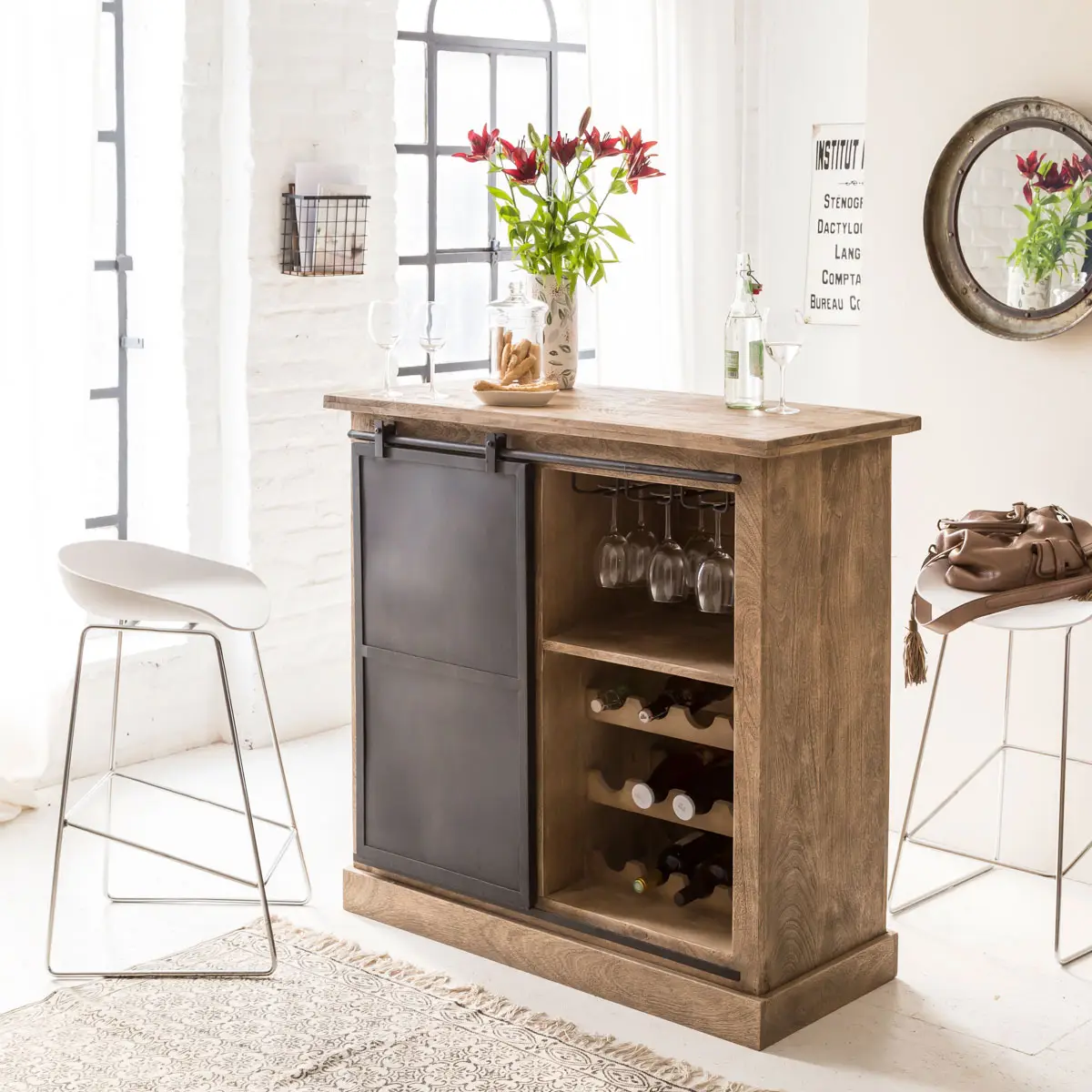 Vandana Maxima Sierra bar cabinet in brushed mango wood and metal Vandana Maxima Sierra bar cabinet in brushed mango wood and metal