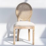 Vandana Zentrix Flux Wood Dining Chair with Rattan Backrest & Off White Seating, Modern Design