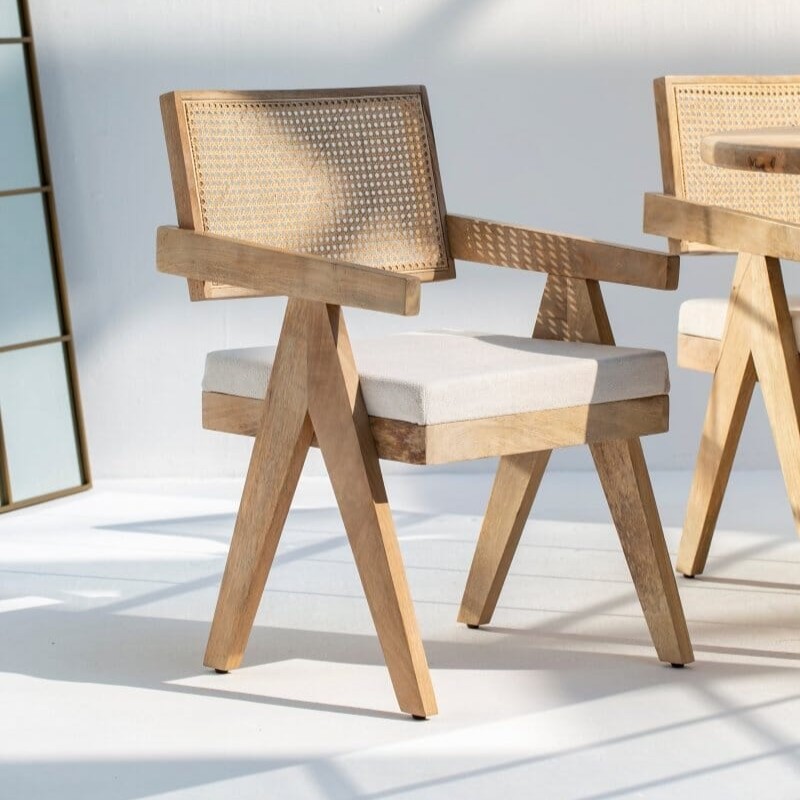 Vandana Falcon Novara Wooden Dining Chair with Rattan Backrest for Stylish Modern Interiors Vandana Falcon Novara Wooden Dining Chair with Rattan Backrest for Stylish Modern Interiors