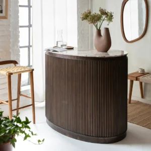 Vandana Maxima Altis kidney-shaped bar cabinet in marble and metal
