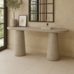 Vandana Sierra Vertex Greige Concrete Console Table Modern Minimalist Accent Furniture