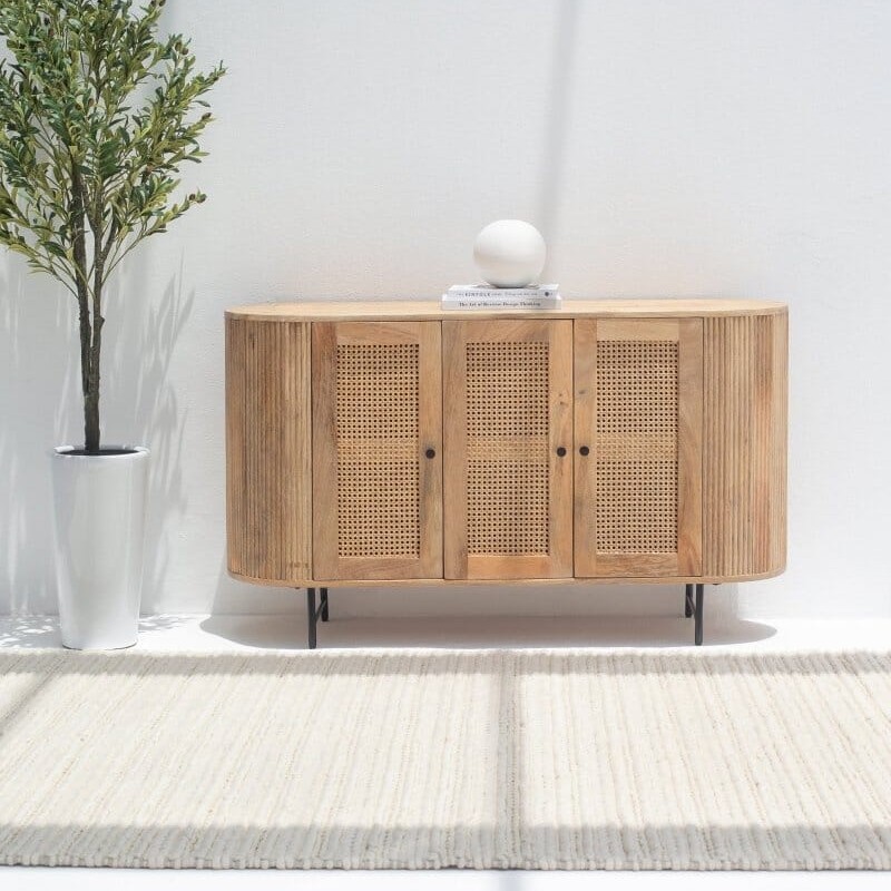 Vandana Falcon Nova 3-Rattan Doors Sideboard with Elegant Storage for Modern Home Interiors Vandana Falcon Nova 3-Rattan Doors Sideboard with Elegant Storage for Modern Home Interiors