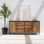 Vandana Pebble Vertex Industrial Wooden Sideboard with Six Drawers for Modern Home Storage
