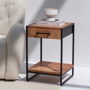 Vandana Orion Flux 1-Drawer Industrial Side Table Modern Metal Frame Accent Furniture