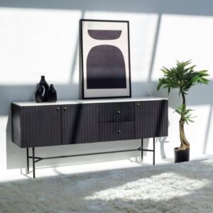 Vandana Pebble Nova Mango Wood Black Slat Sideboard for Stylish Modern Indoor & Outdoor Interiors