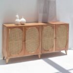 Vandana Pebble Vento Rattan Doors Acacia Wood Sideboard for Stylish Modern Home Interiors