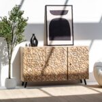Vandana Arista Pebble Geometric Wood Mosaic Sideboard for Stylish Modern Indoor & Outdoor Interiors