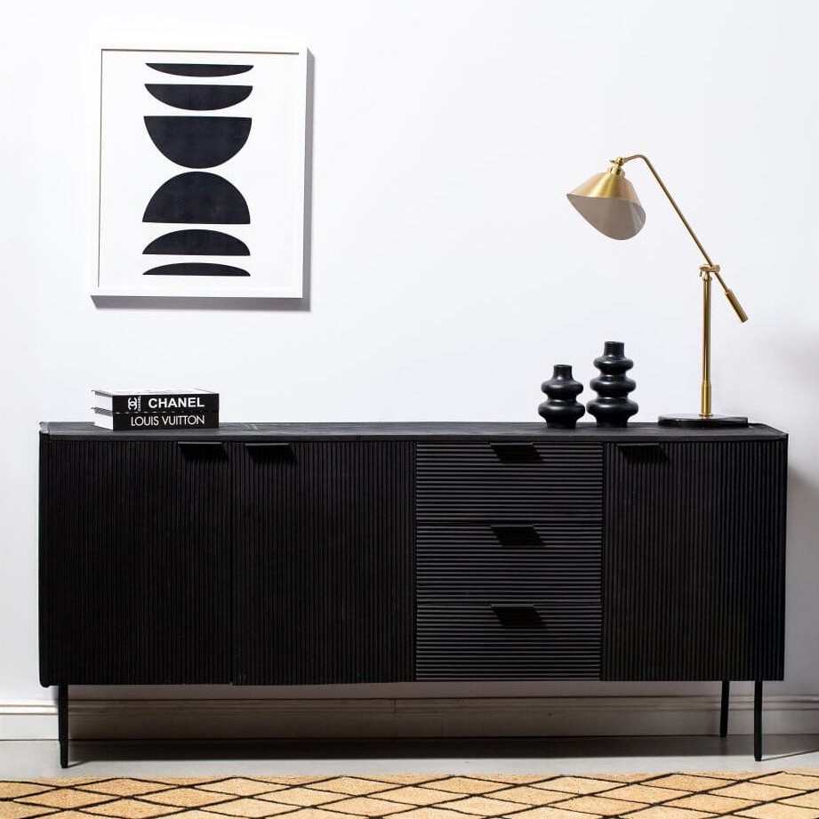 Vandana Arista Mira Black 3 Drawers & 3 Doors Sideboard for Stylish Modern Indoor Interiors Vandana Arista Mira Black 3 Drawers & 3 Doors Sideboard for Stylish Modern Indoor Interiors