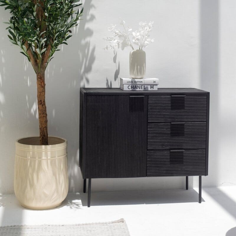 Vandana Arista Stellar Black 3 Drawers & 1 Door Sideboard for Stylish Modern Indoor Interiors Vandana Arista Stellar Black 3 Drawers & 1 Door Sideboard for Stylish Modern Indoor Interiors
