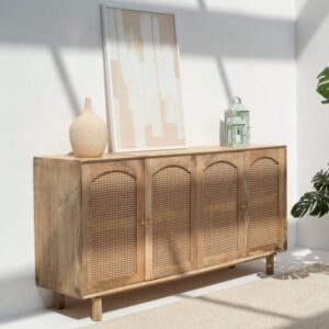 Vandana Arista Hexa Four Doors Rattan Buffet with Arch Doors Design for Modern Home Interiors