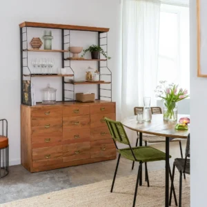 Vandana Maxima Elara acacia wood and metal bookcase