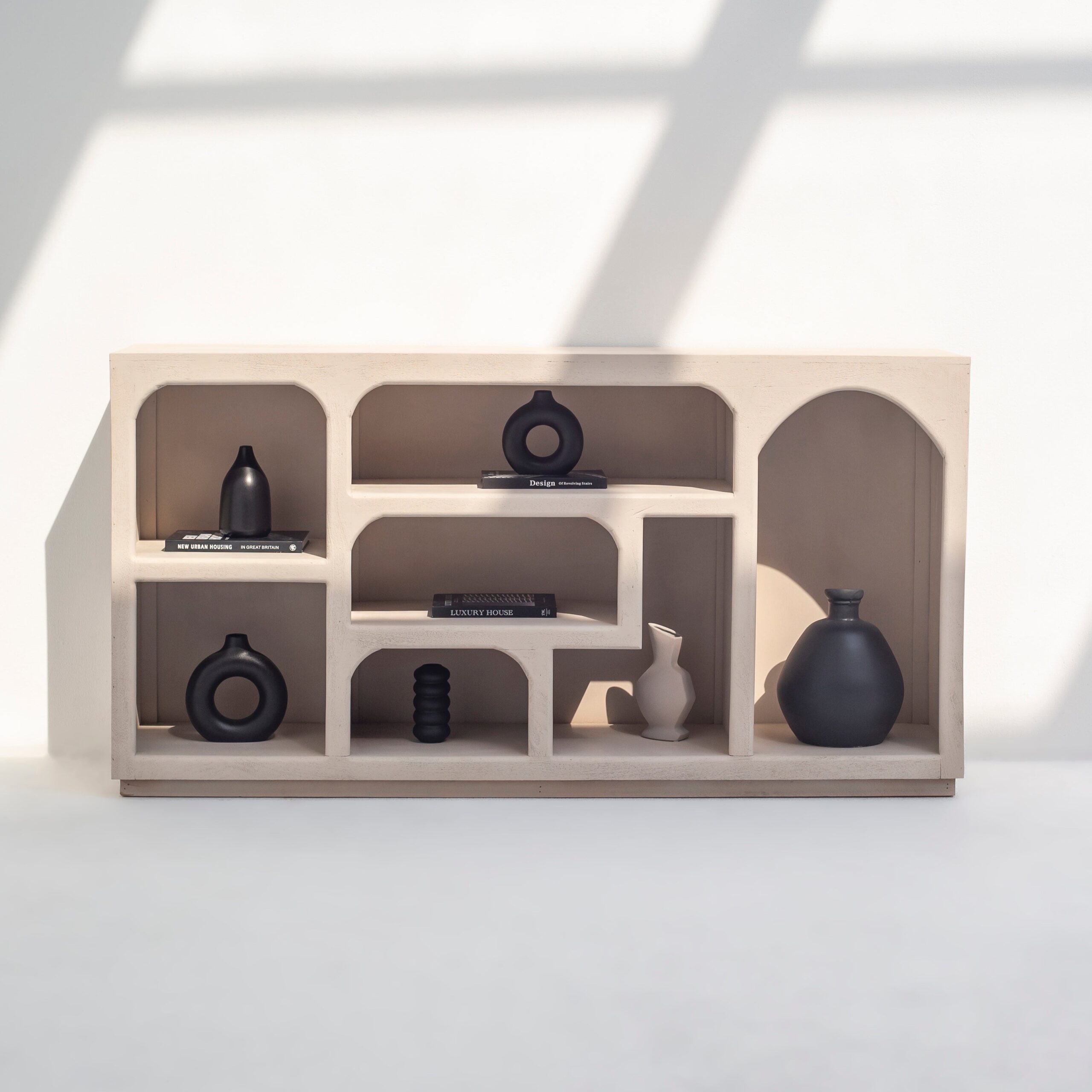 Vandana Arista Terra Beige Wooden Display Console for Stylish Modern Indoor & Outdoor Interiors Vandana Arista Terra Beige Wooden Display Console for Stylish Modern Indoor & Outdoor Interiors