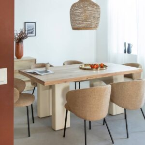 Vandana Solace Novara dining table in acacia wood with concrete-effect wood legs