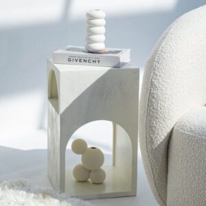 Vandana Sierra Novara Arched White Painted Side Table Modern Minimalist Accent Design