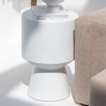 Vandana Orion Zenova Off White Concrete Side Table Modern Minimalist Accent Furniture Design