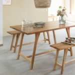 Vandana Nimbus Arista dining table + 2 benches in Orane acacia wood