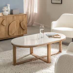 Vandana Nimbus Cresta coffee table in mango wood and marble
