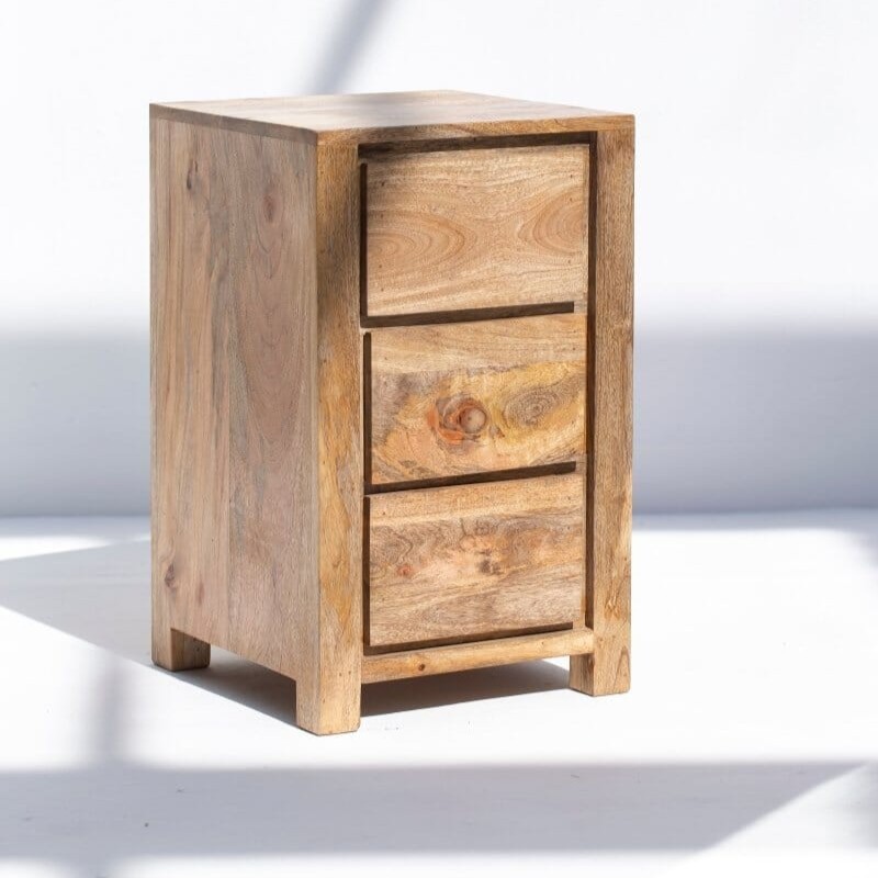 Vandana Sierra Zentrix Three Drawer Wooden Side Table Modern Solid Wood Accent Design Vandana Sierra Zentrix Three Drawer Wooden Side Table Modern Solid Wood Accent Design