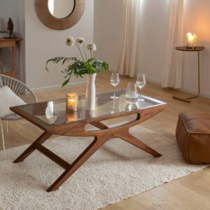 Vandana Aston Pebble coffee table in mango wood and glass