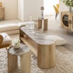 Vandana Aston Cresta oval coffee table in mango wood and marble