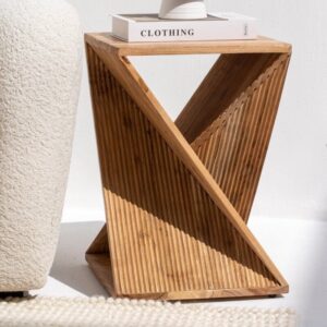 Vandana Sierra Falcon Twisted Wooden Side Table Modern Sculpted Solid Wood Accent Design