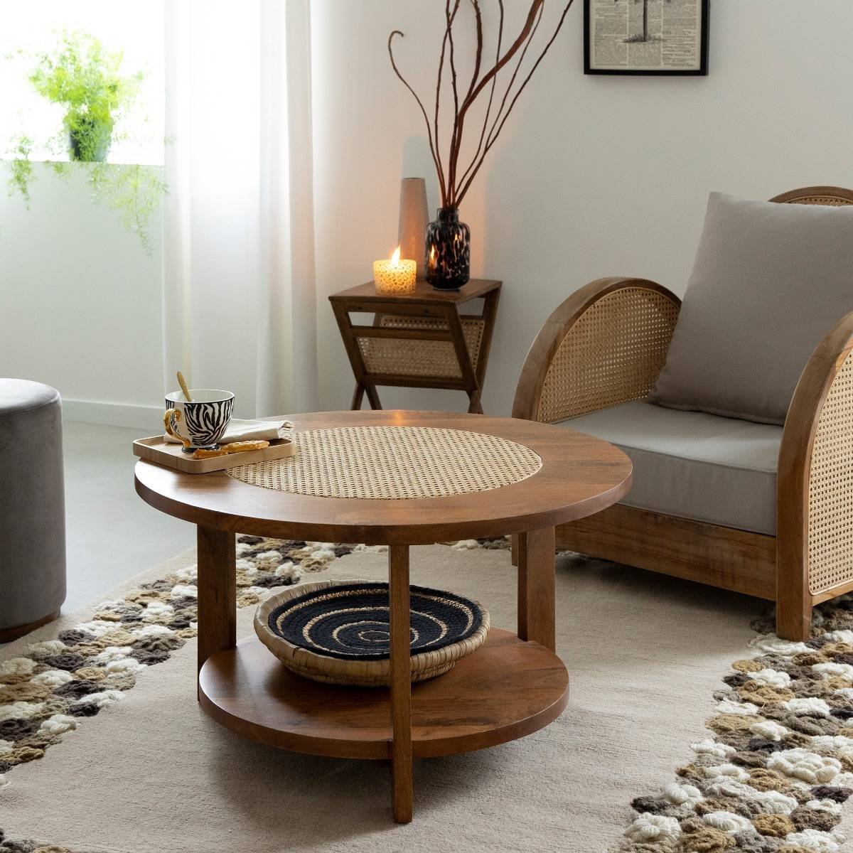 Vandana Aston Nova coffee table in mango wood and caning Vandana Aston Nova coffee table in mango wood and caning